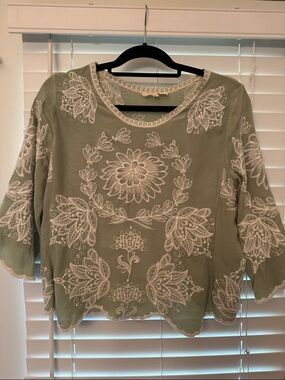 Solitaire Sage Green Embroidered Tunic Top
